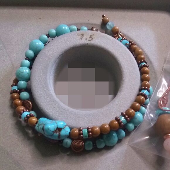 Jewelry Bundle #1: Tan, Copper, Aqua +Turquoise! 2 Slim Bracelets + Earrings - Picture 13 of 13